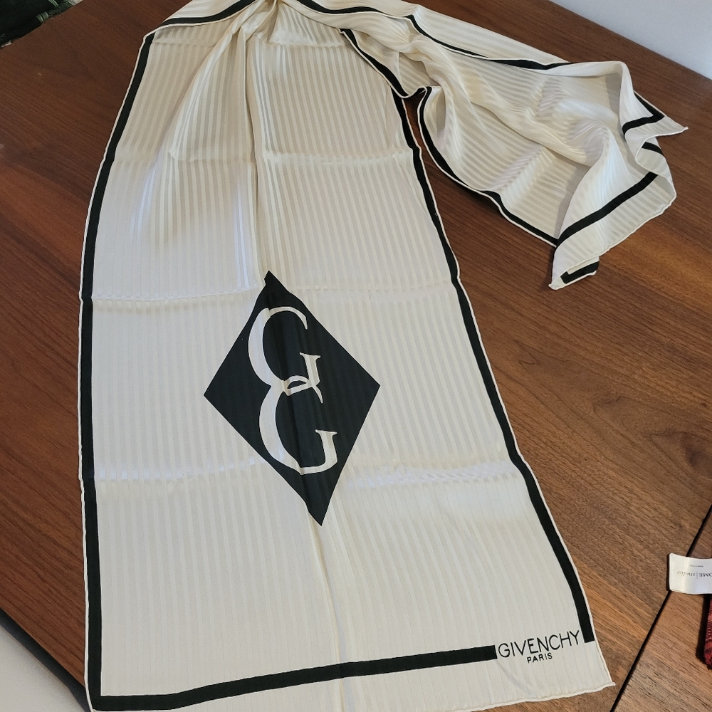 Vintage Pure Silk Black and Cream Givenchy  Of Paris Scarf